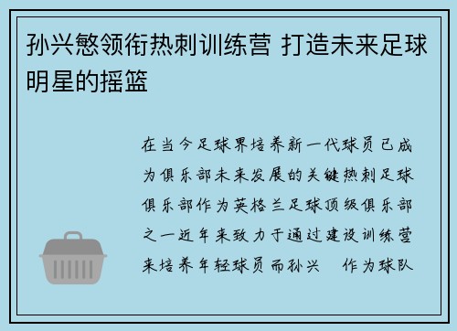 孙兴慜领衔热刺训练营 打造未来足球明星的摇篮 孙兴慜领衔热刺训练营 打造未来足球明星的摇篮